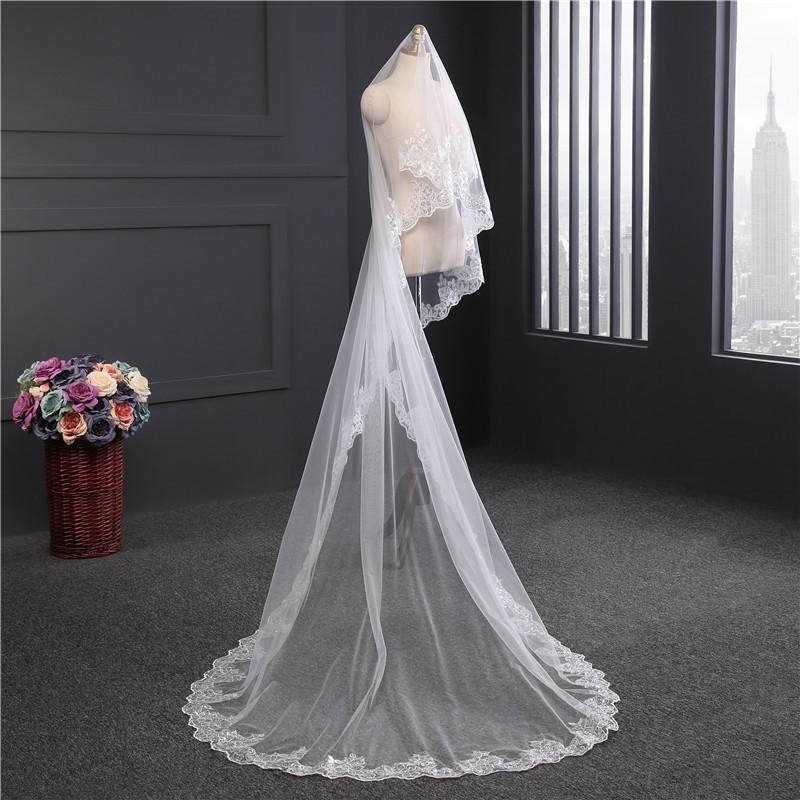 Vintage One Tier Tulle Lace Long Wedding Veil