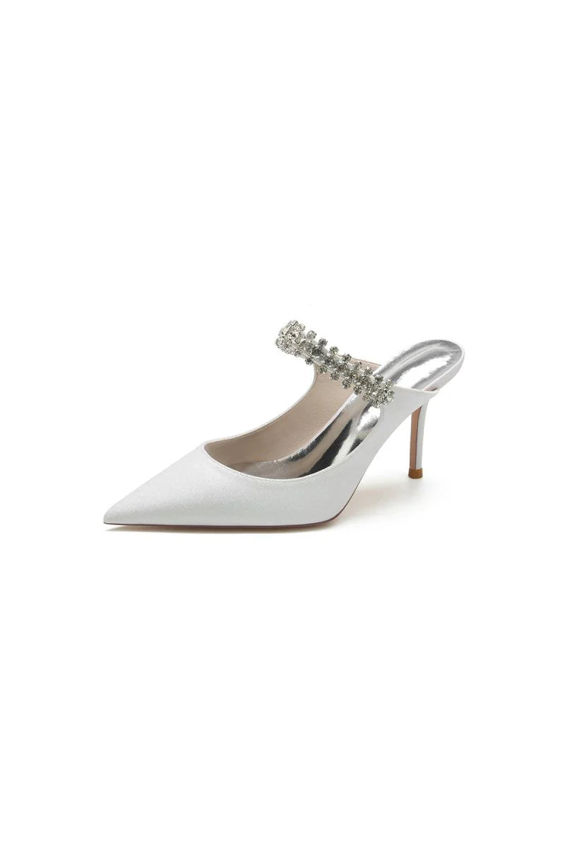 Glitter Pointed Toe Rhinestone Strappy Slip on Stiletto Heels