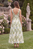 Floral V Neck A Line Sage Wedding Guest Dress