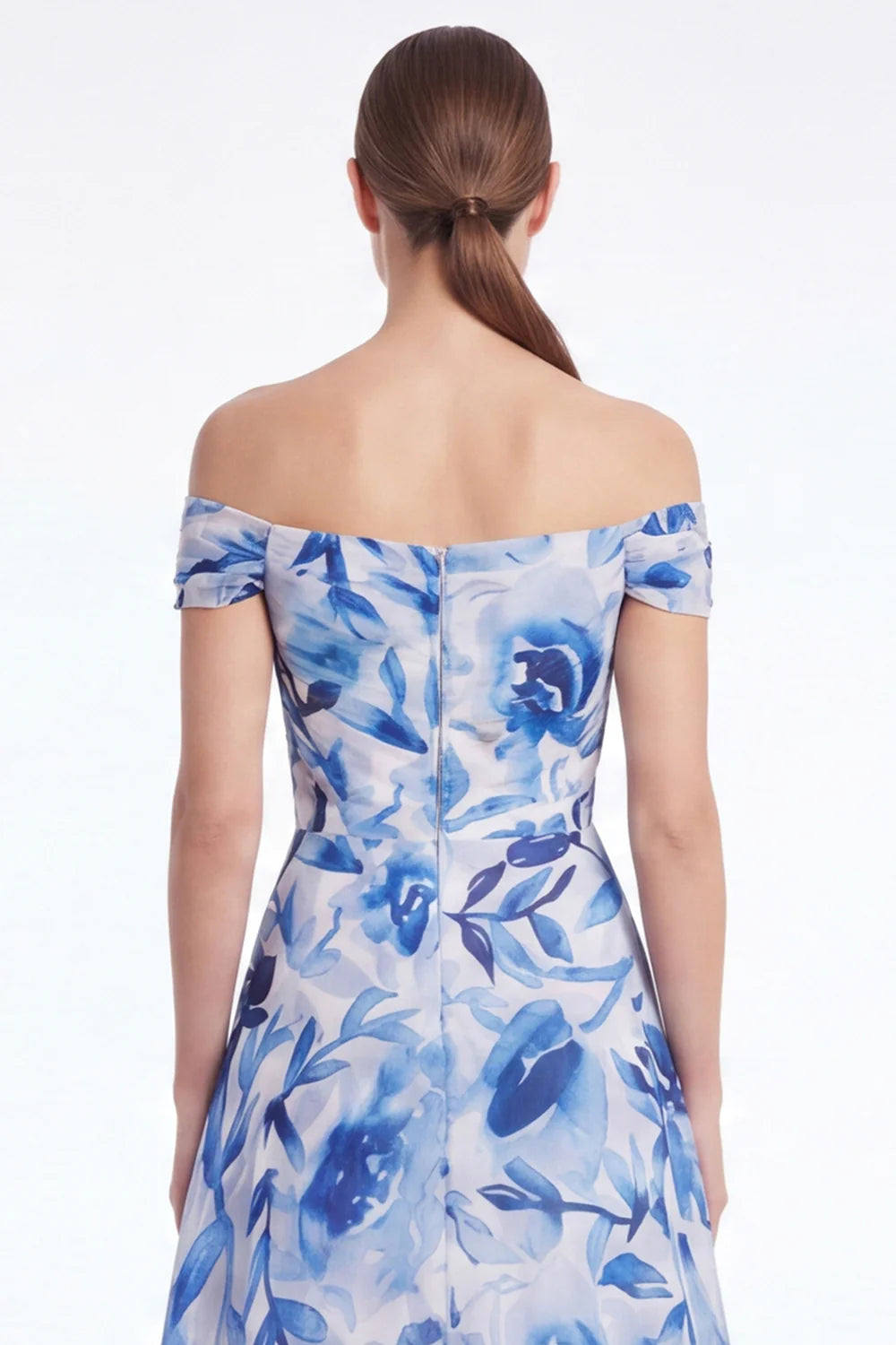 Blue Flower Off the Shoulder A Line Mother of the Bride Dress