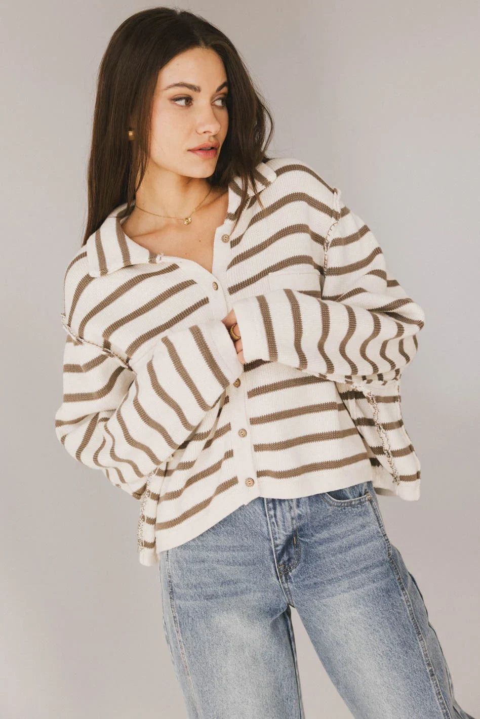 Harper Striped Cardigan in Olive FINAL SALE