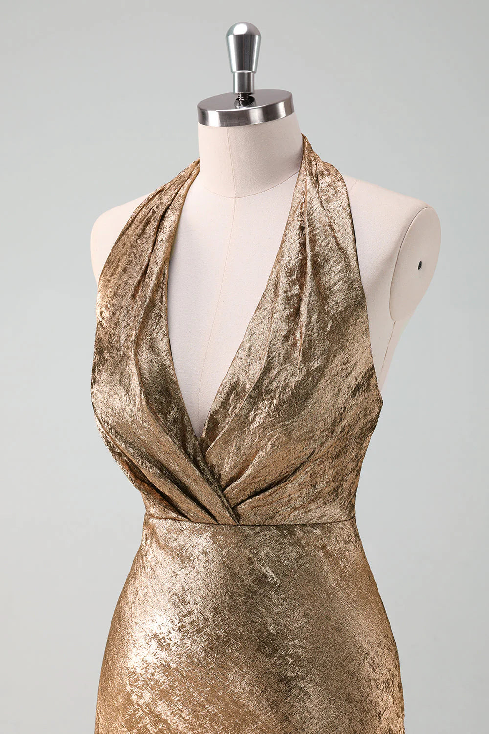 Golden Mermaid Halter Neck Midi Cocktail Dress