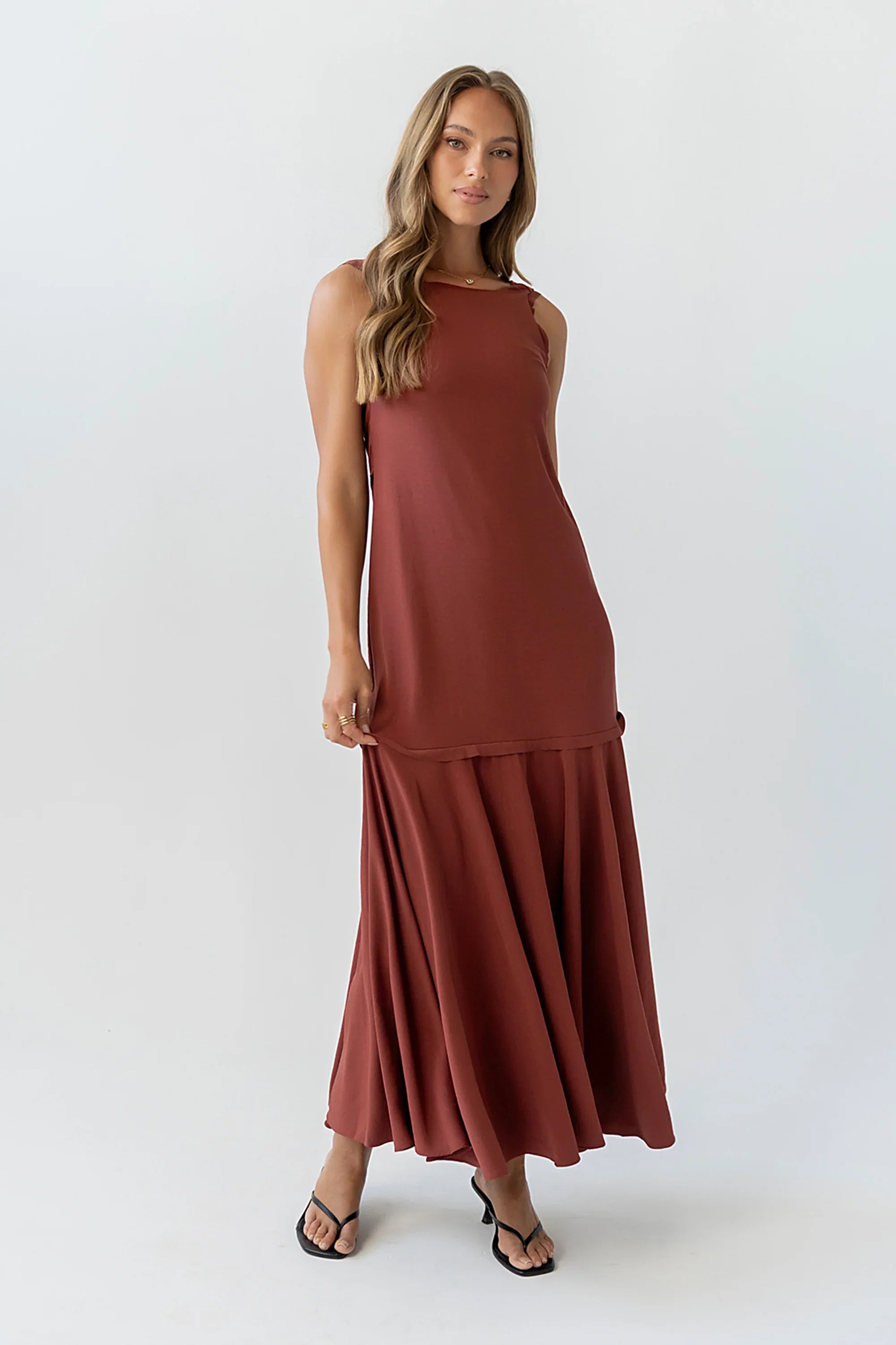 Marlon Maxi Dress in Red Brown