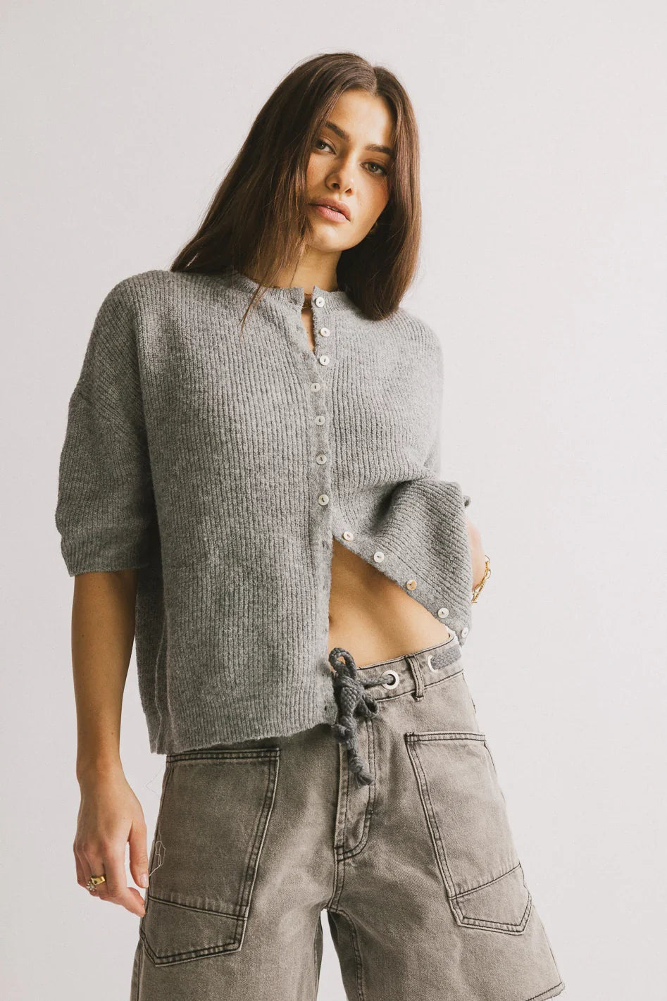 Leah Knit Cardigan in Heather Grey FINAL SALE