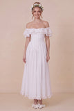 Off the Shoulder Corset White Ruffled Engagement Dress