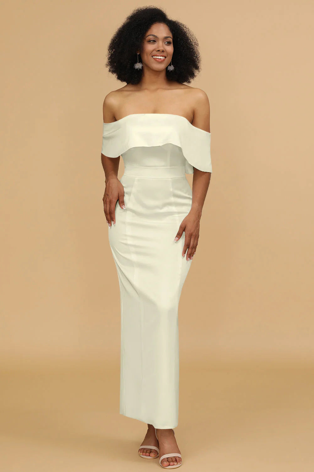 Mermaid Off the Shoulder Floor Length Satin Bridesmaid Dress