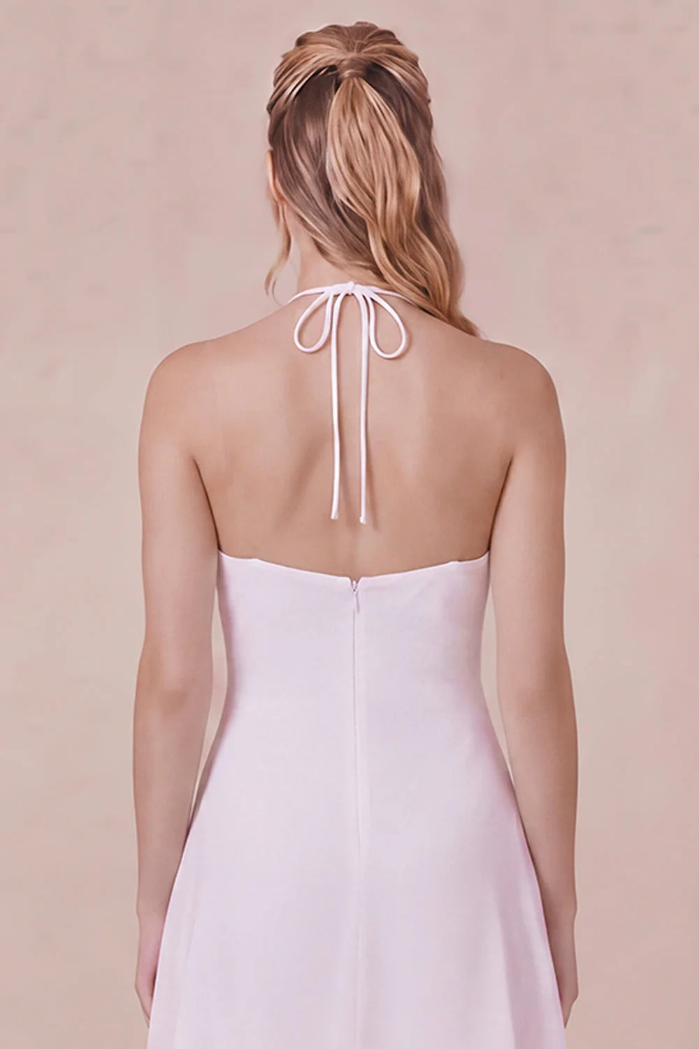 Halter A Line Pleated White Mini Graduation Dress