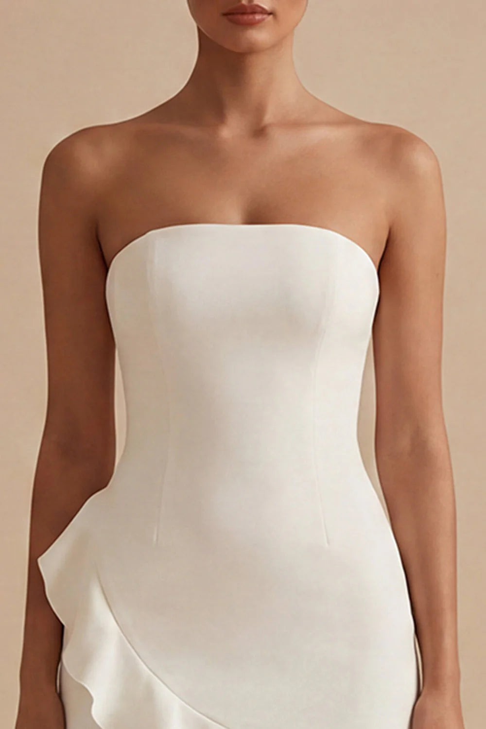 Strapless Bodycon Ruffled White Dress