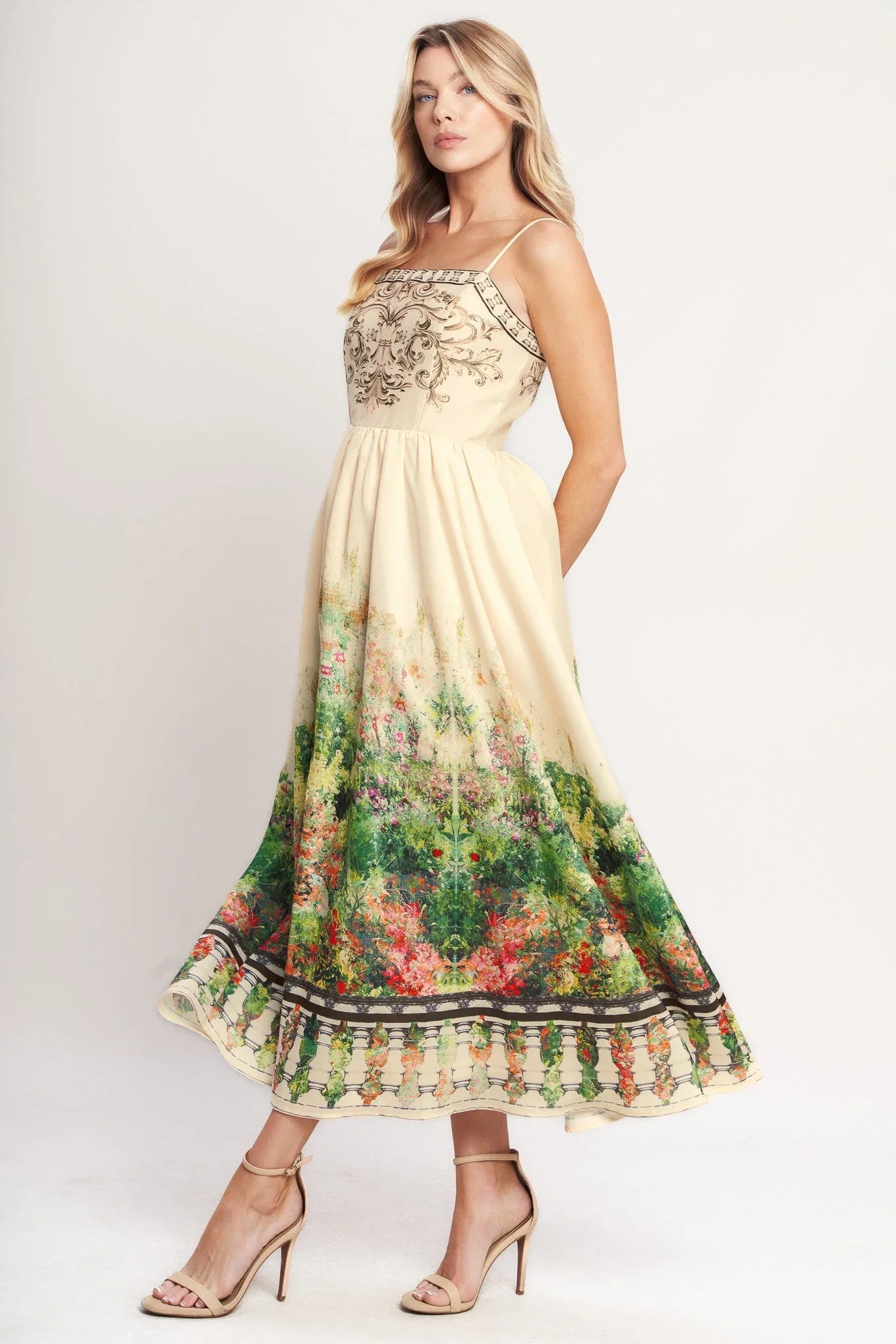 HEIRLOOM BORDER PRINTED MIDI DRESS