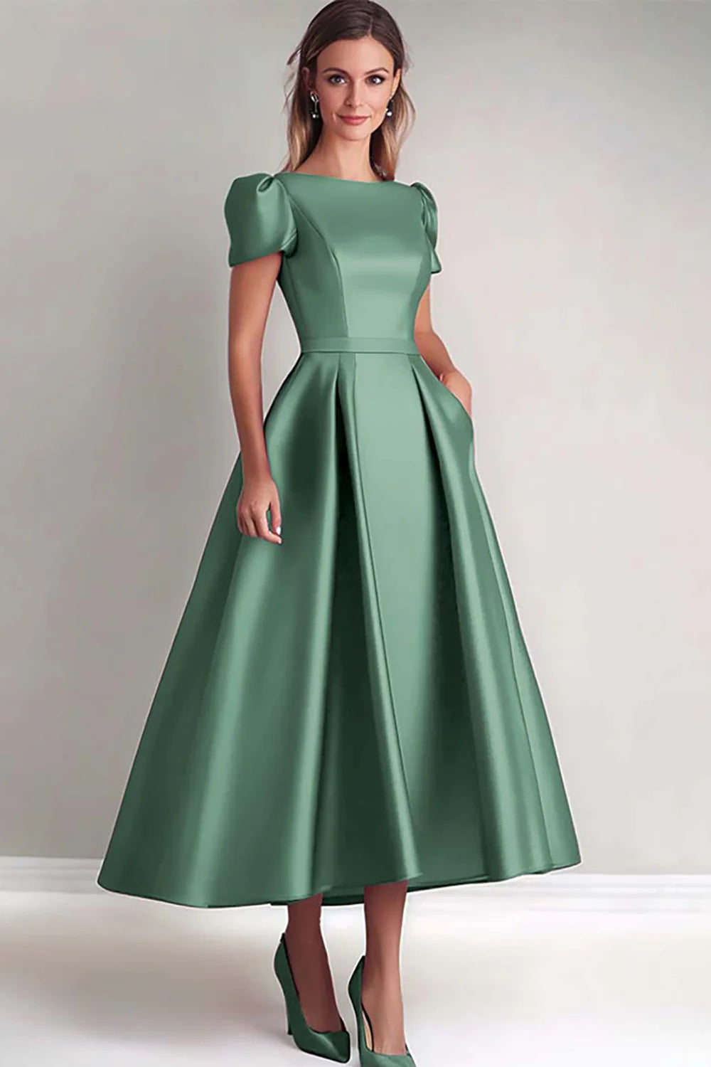 Black A Line Mother of the Bride Dress with Puff Sleeves
