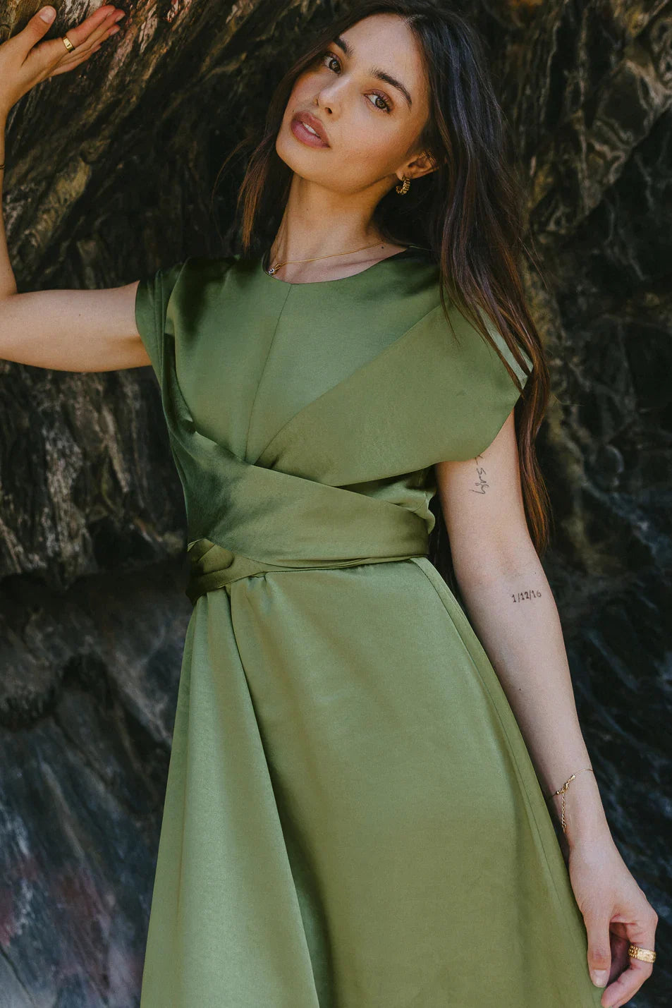 Rosalind Midi Dress in Moss FINAL SALE