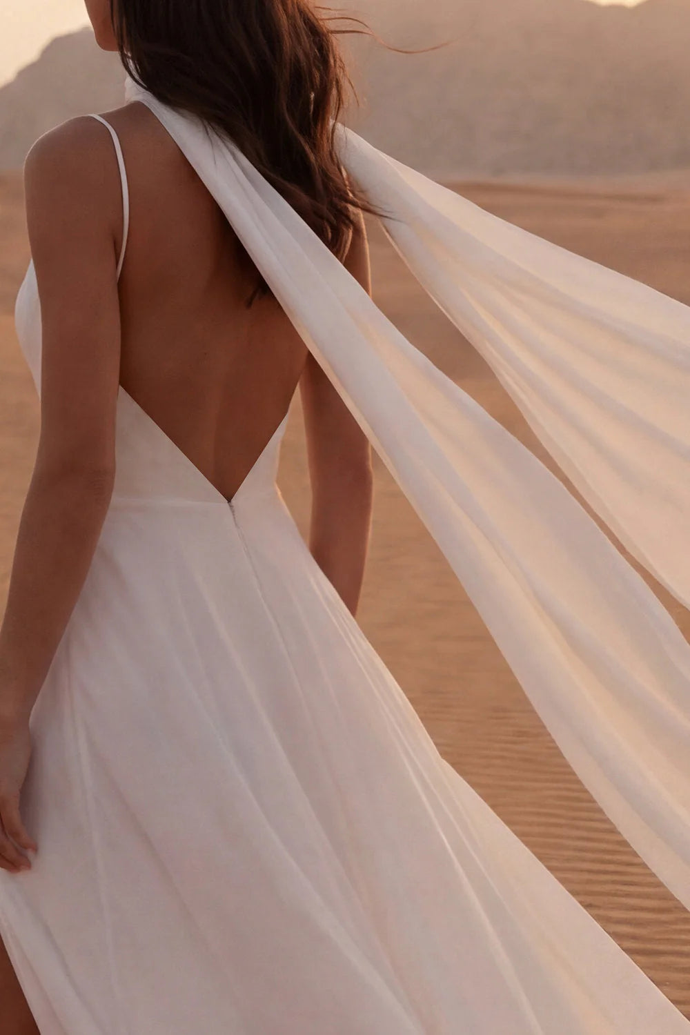 Simple A Line Ivory Backless Long Wedding Dress with Slit