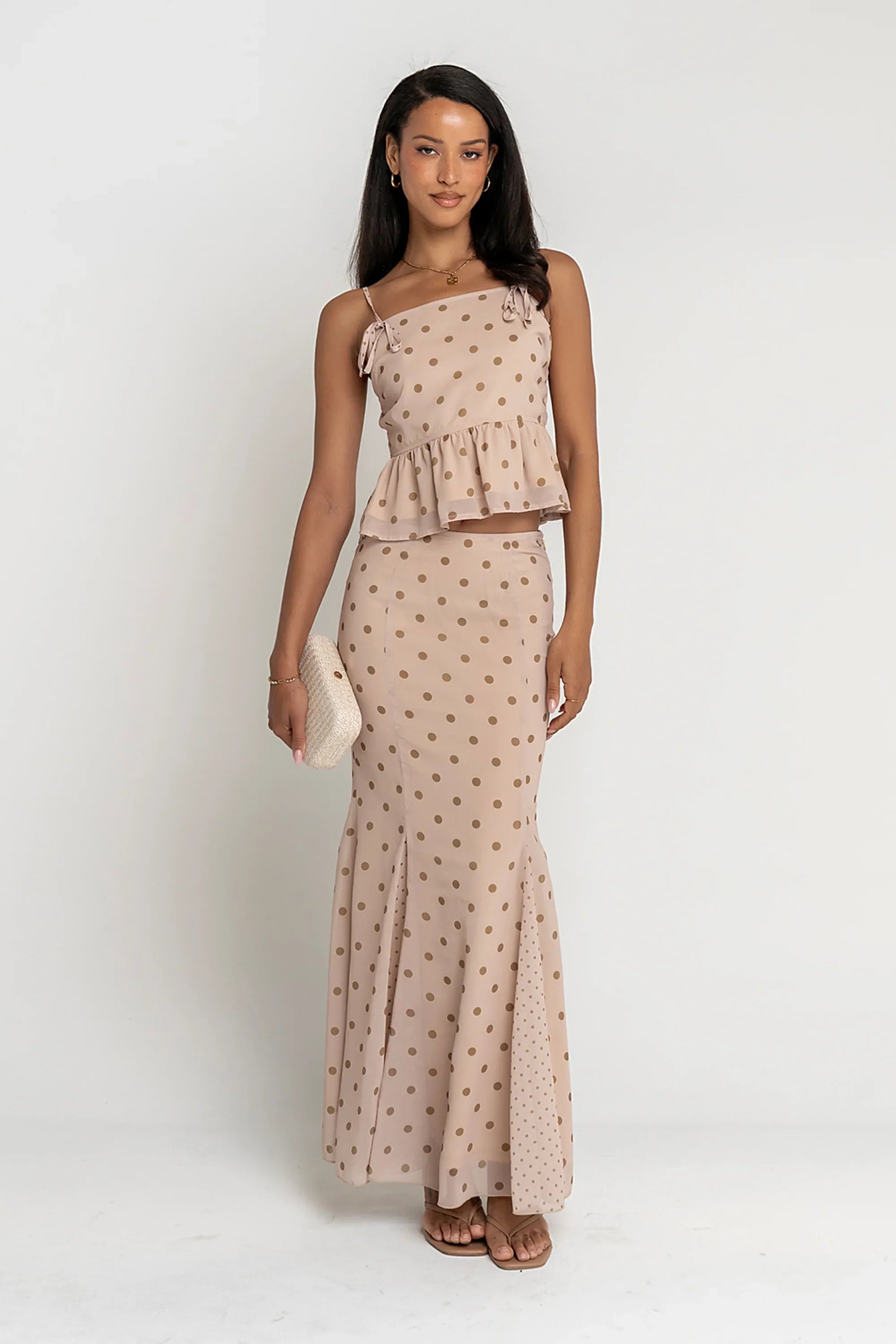 Freida Polka Dot Top in Taupe