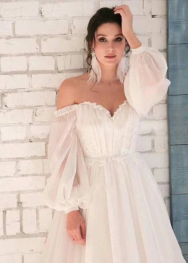 Pink Bohemian Unique Sweetheart Long Sleeve Wedding Dresses