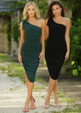 Lexi One Shoulder Midi Dress Black