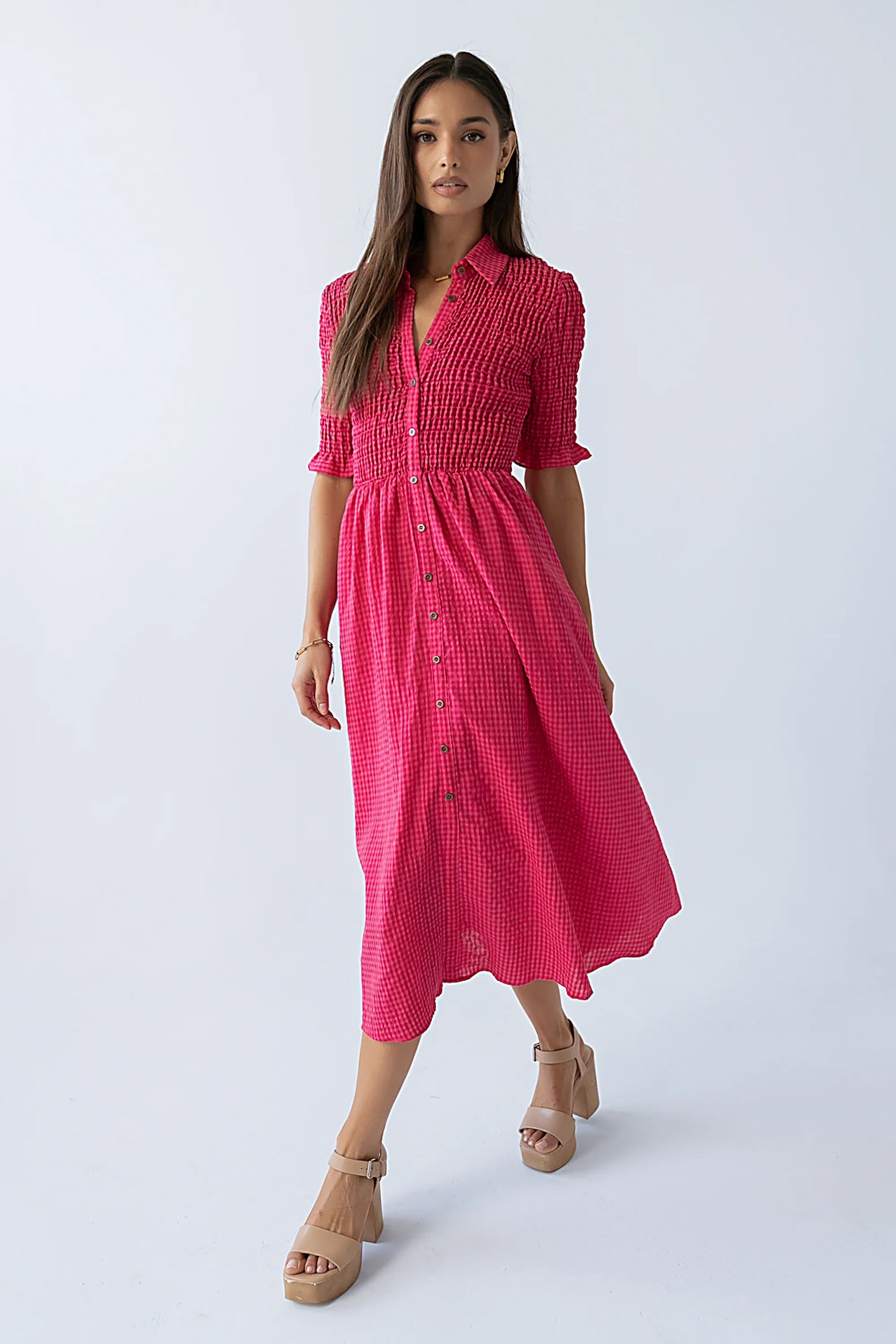 Jonas Gingham Midi Dress in Pink FINAL SALE
