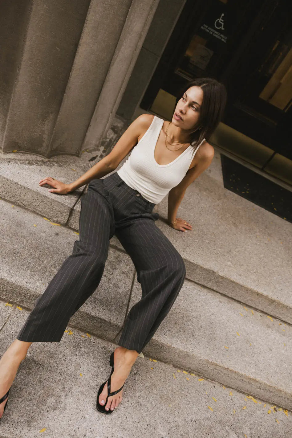 Reese Striped Slacks in Charcoal FINAL SALE