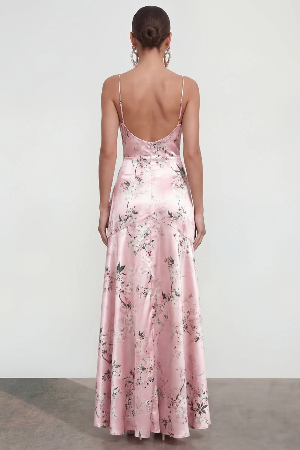 Floral Blue A Line Satin Ruffled Wedding Guest Dress