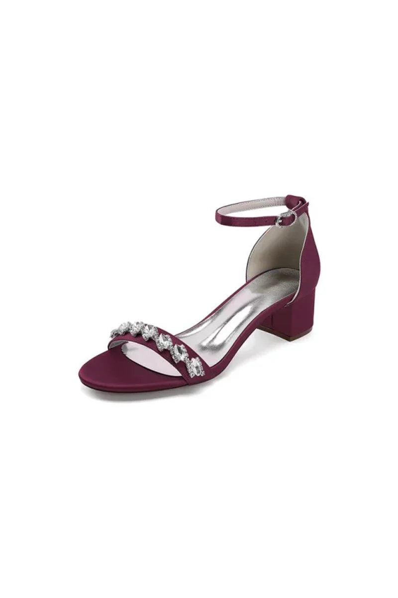 Satin Block Heel Sandal with Diamond Embellishments