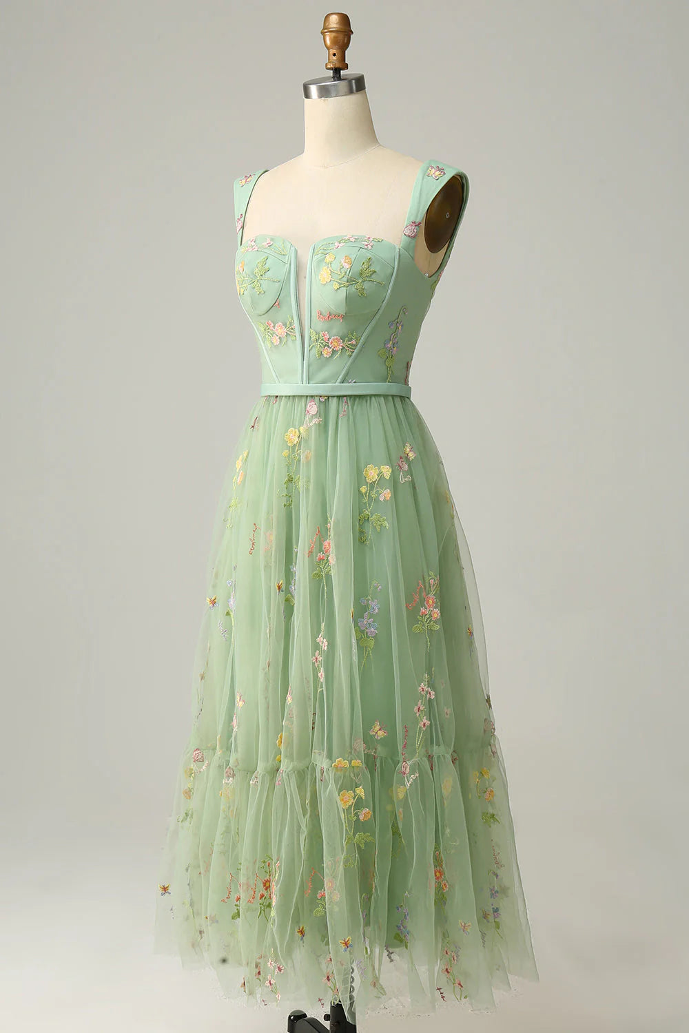 A Line Sweetheart Lilac Tea Length Prom Dress with Embroidery