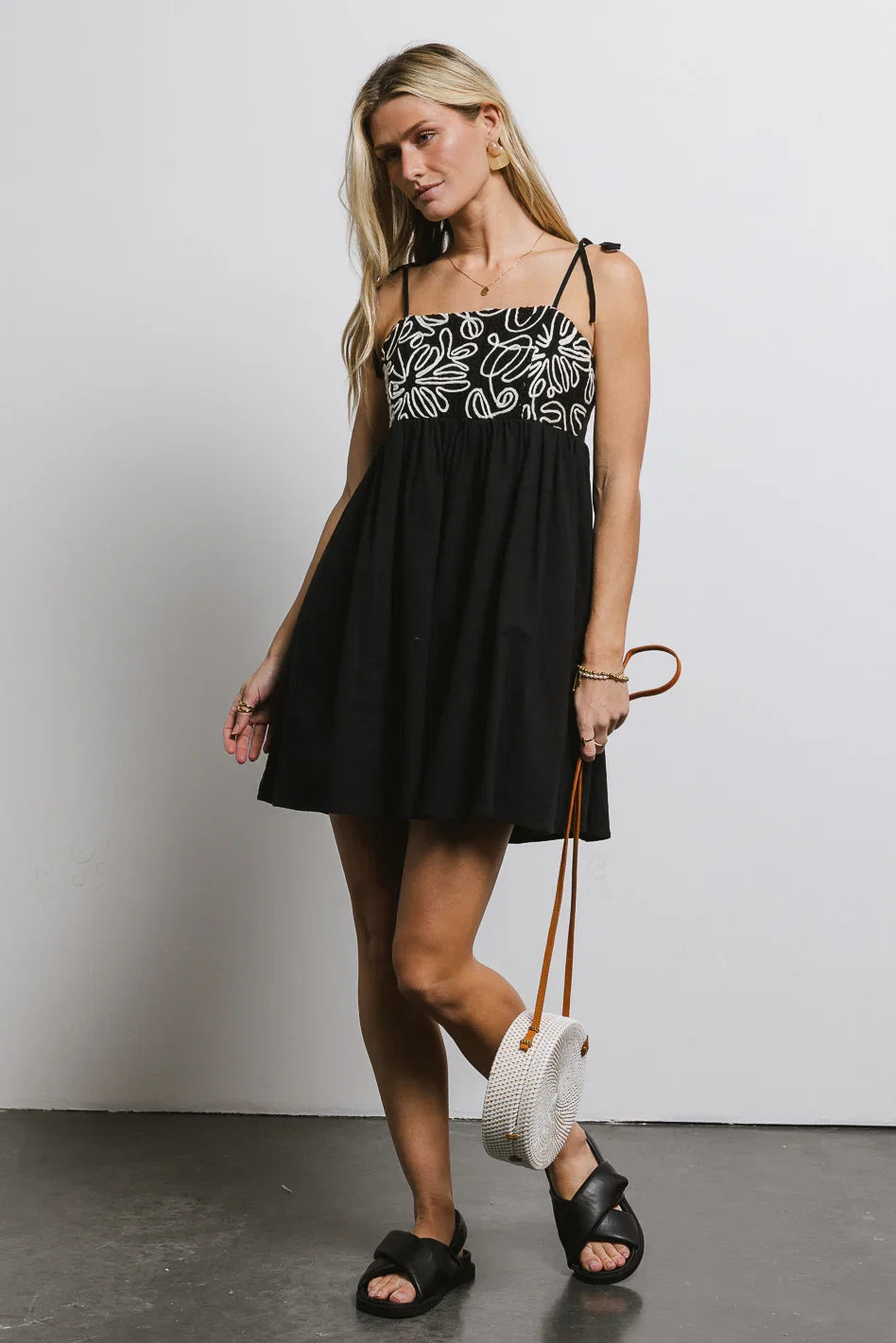 Abstract Embroidered Mini Dress in Black FINAL SALE