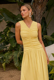 Kandi Ruched Maxi Dress in Yellow