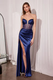 Jamie Gown Satin Gown with Illusion Plunge Neckline