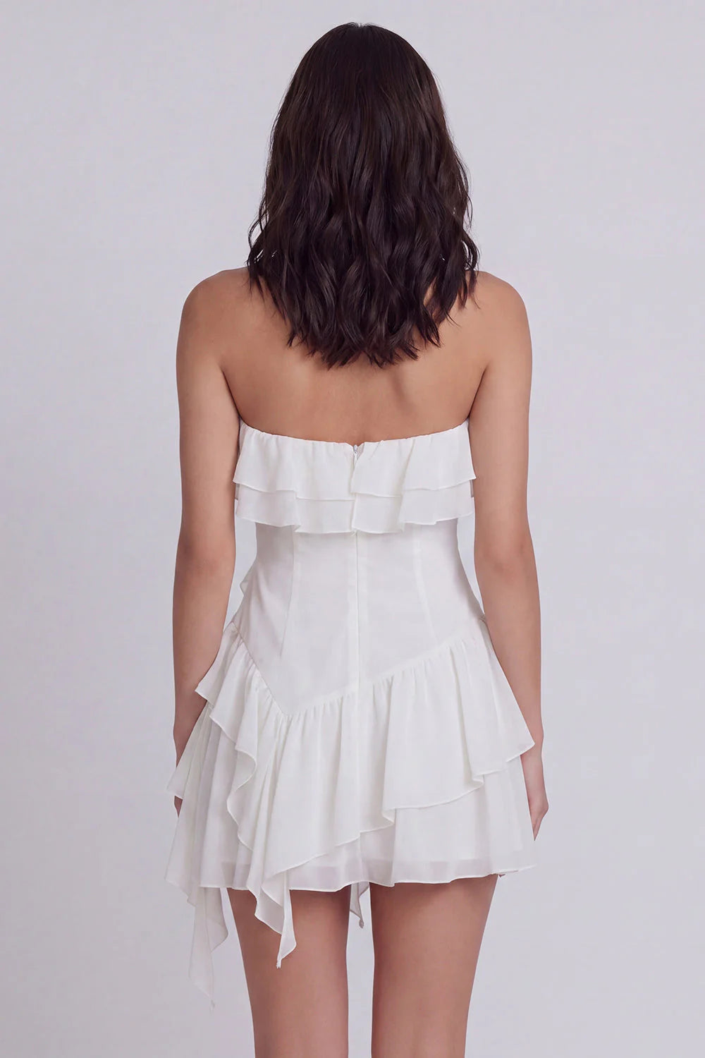 Ruffled Strapless A Line Little White Dress