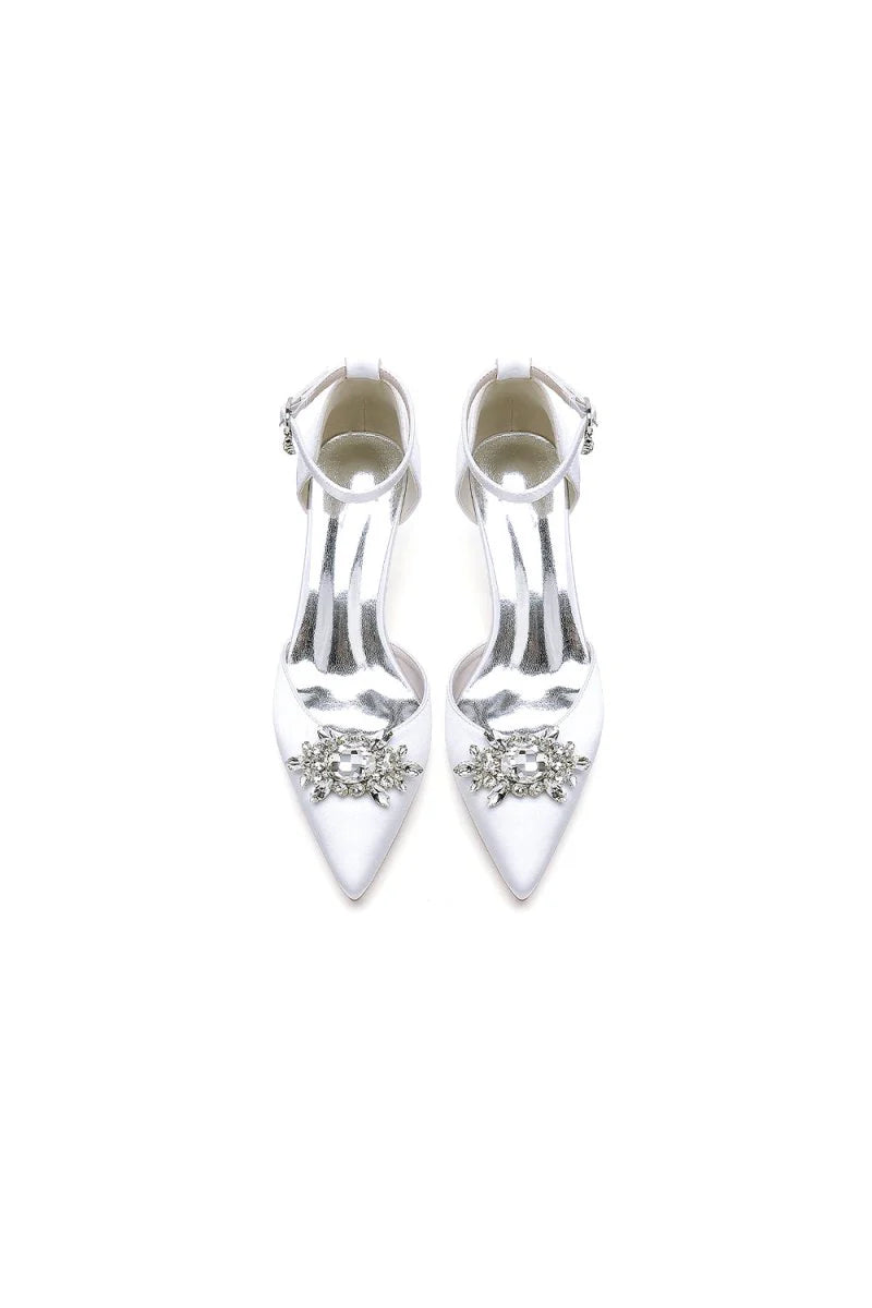 White Pointed Toe with Rhinestone Flower