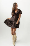Tony Gingham Baby Doll Dress in Brown FINAL SALE