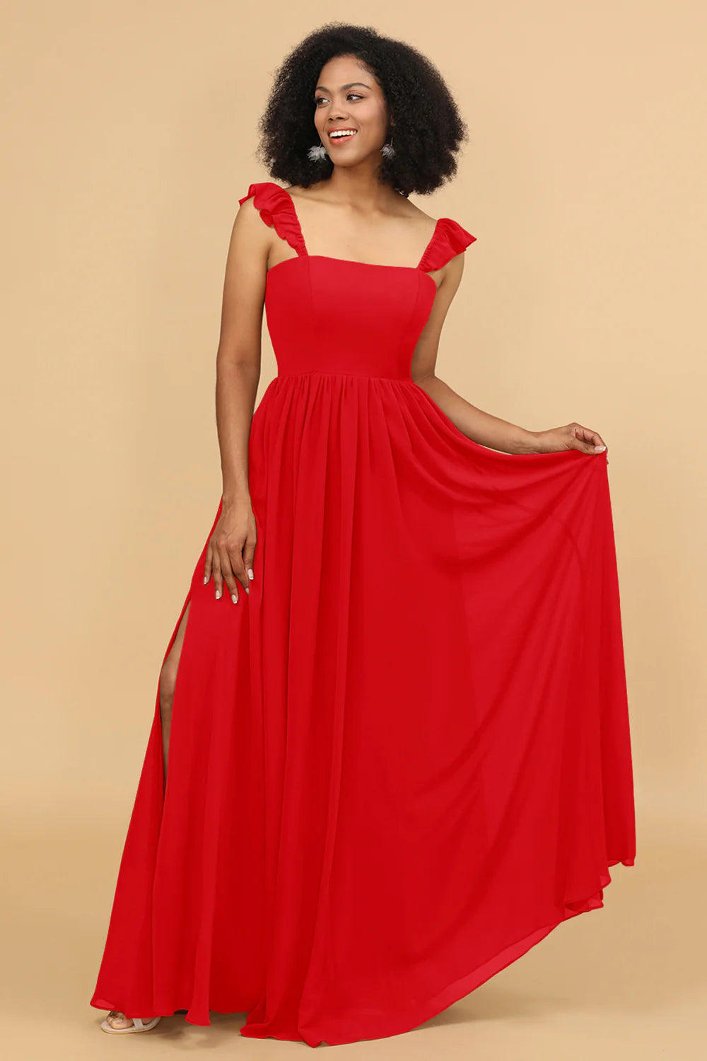 A Line Floor Length Chiffon Bridesmaid Dress With Ruffles