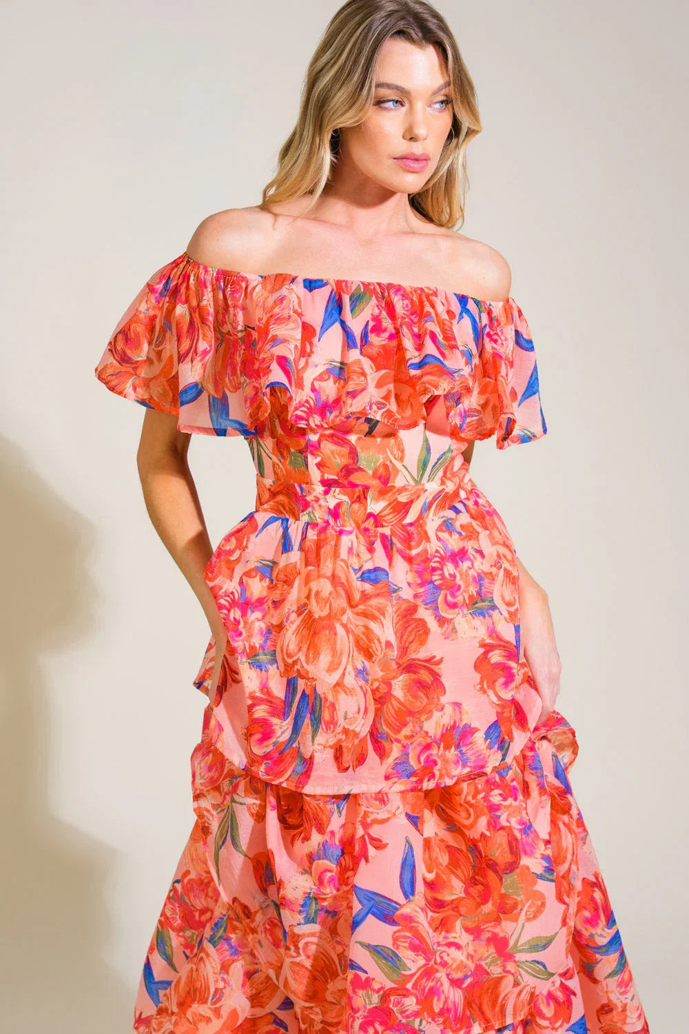 STROLL THE AVENUES MIDI DRESS PEACH FINAL SALE