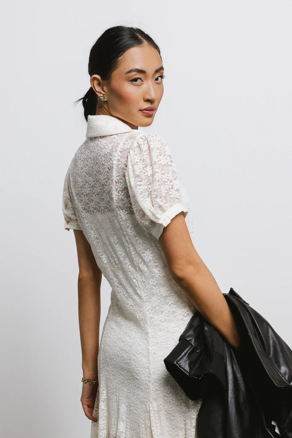 Lace Button Up Dress in Cream FINAL SALE