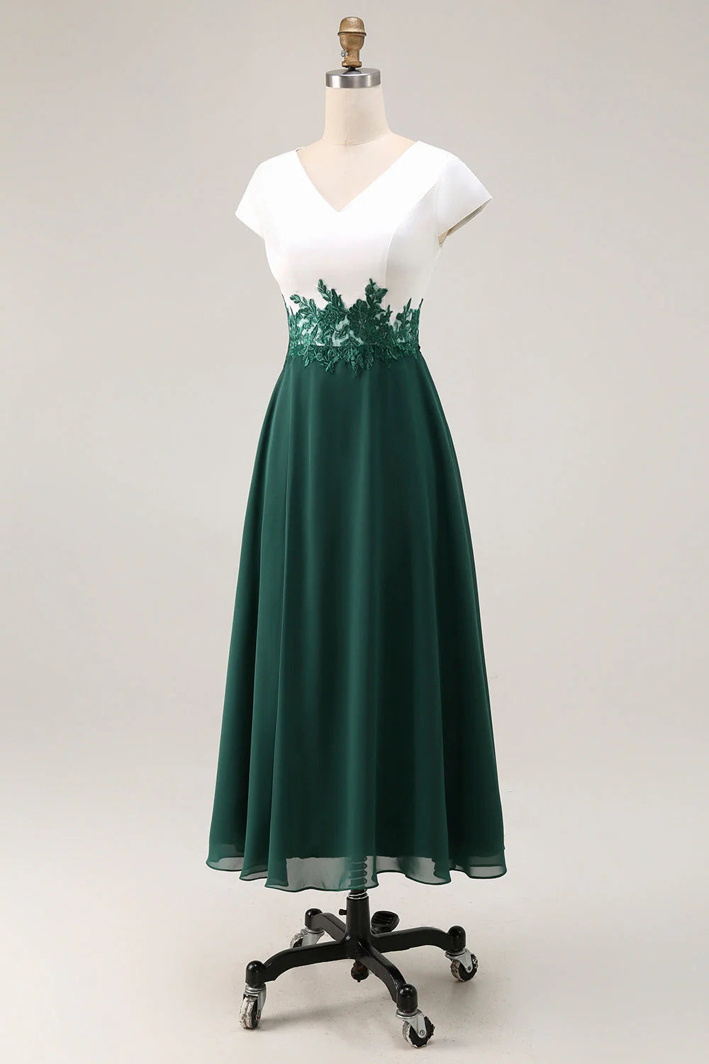 White Green A Line V Neck Chiffon Mother Of The Bride Dress with Appliques