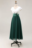 White Green A Line V Neck Chiffon Mother Of The Bride Dress with Appliques
