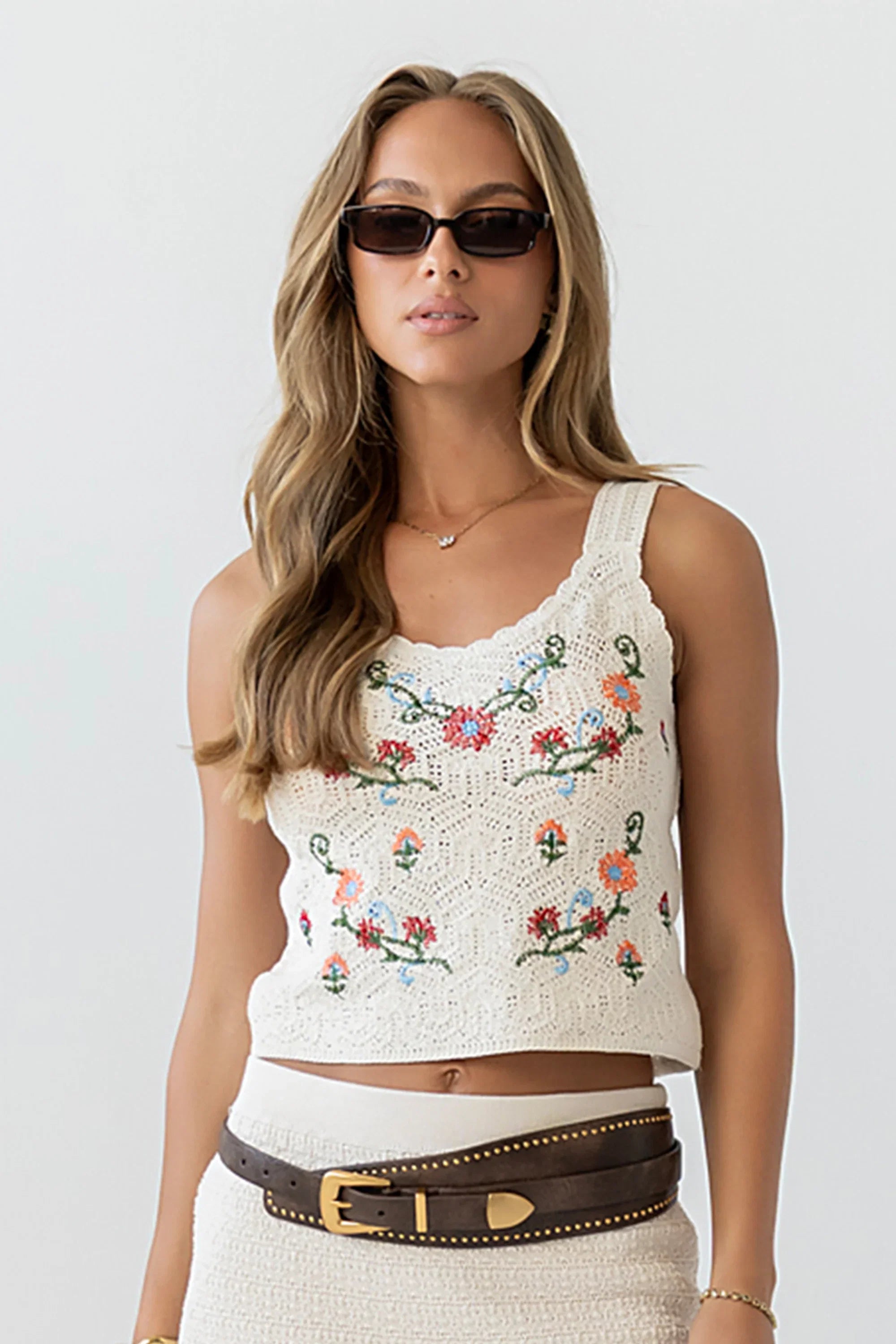 Desiree Embroidered Crochet Tank