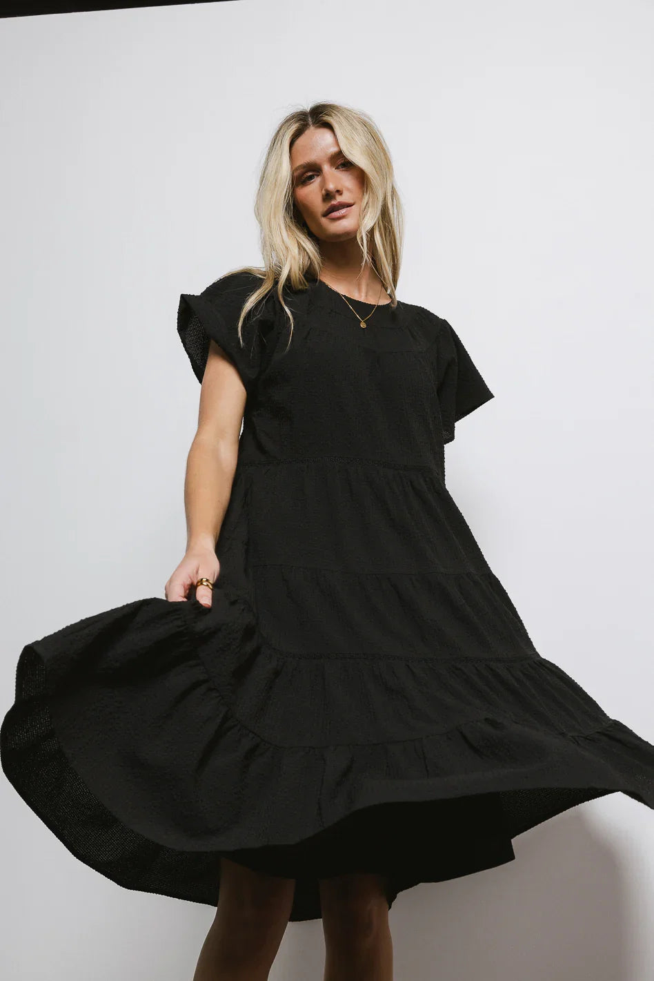 Neve Textured Midi Dress in Black FINAL SALE