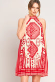 SUNSET MEDALLION PLEATED MINI DRESS