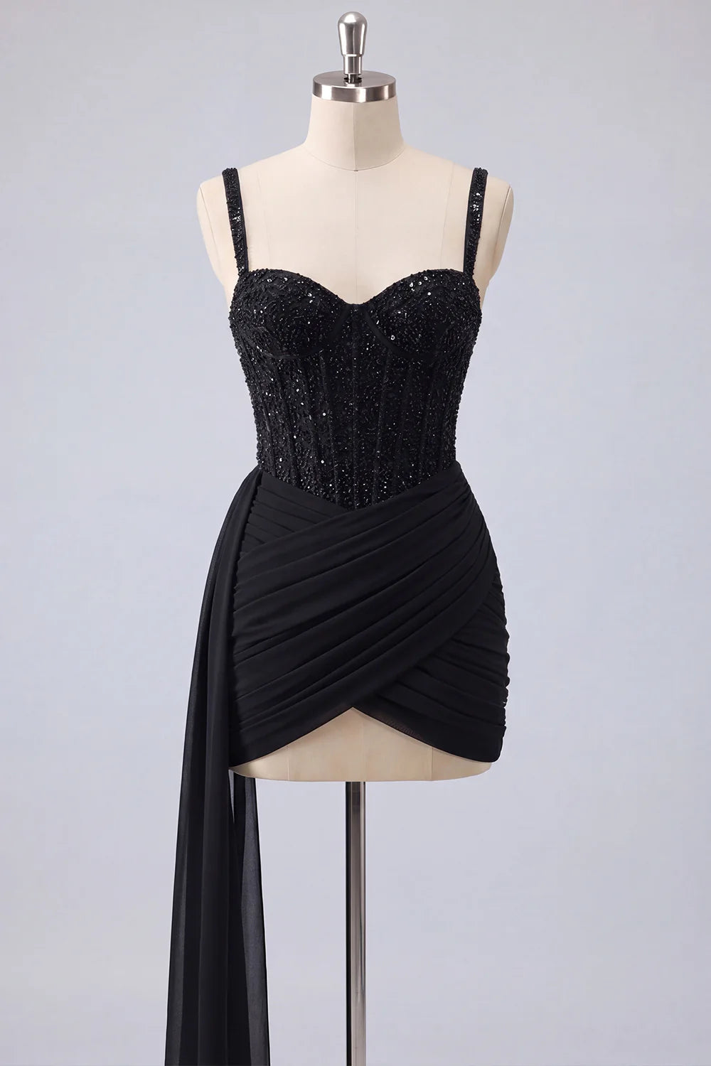 Pink Bodycon Ruched Beaded Corset Homecoming Dress with Sash