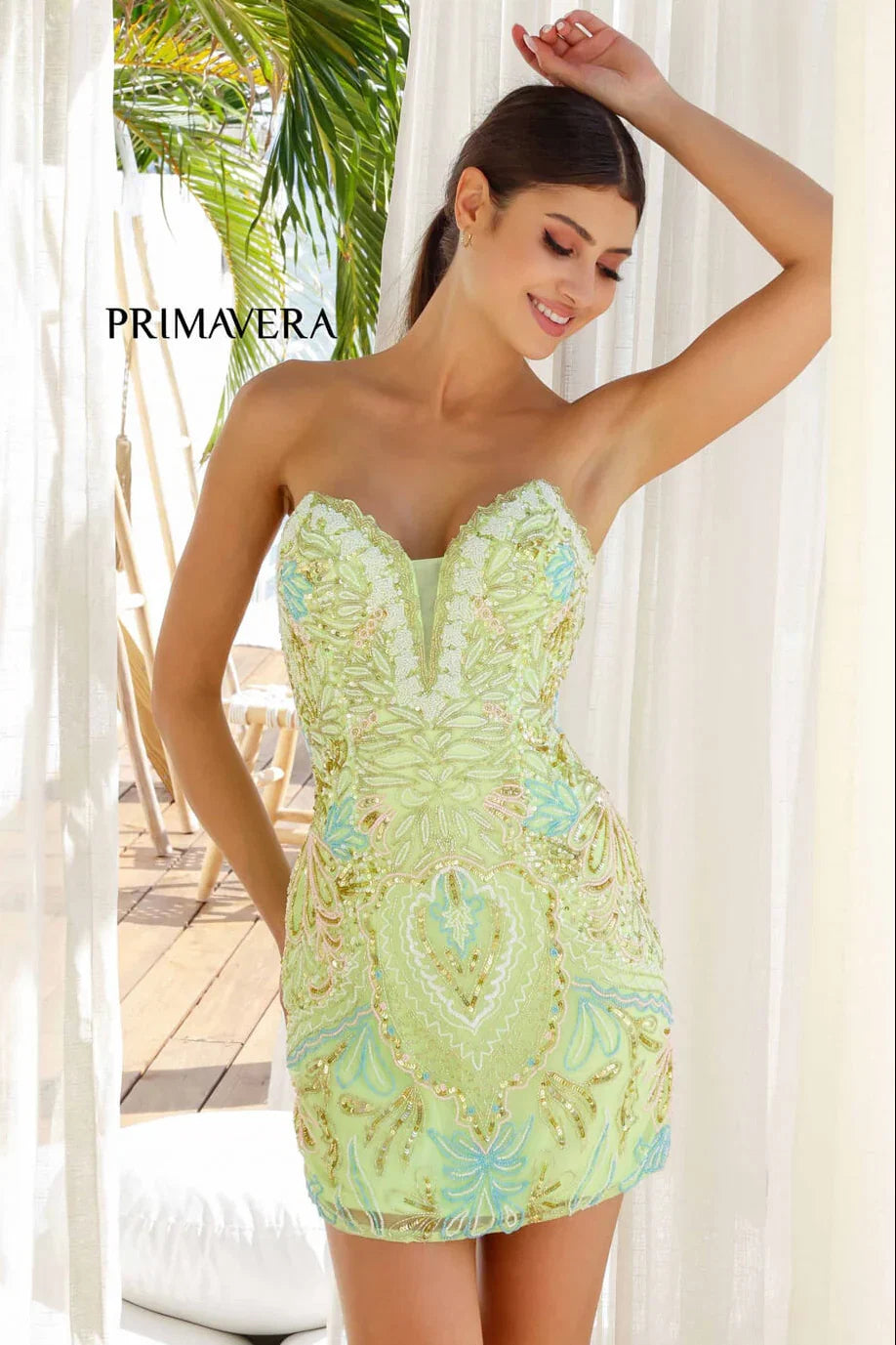 4243 Primavera Vintage Style Strapless Beaded Dress