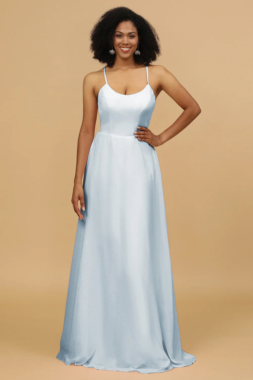 Sheath Column Spaghetti Straps Long Chiffon Bridesmaid Dress