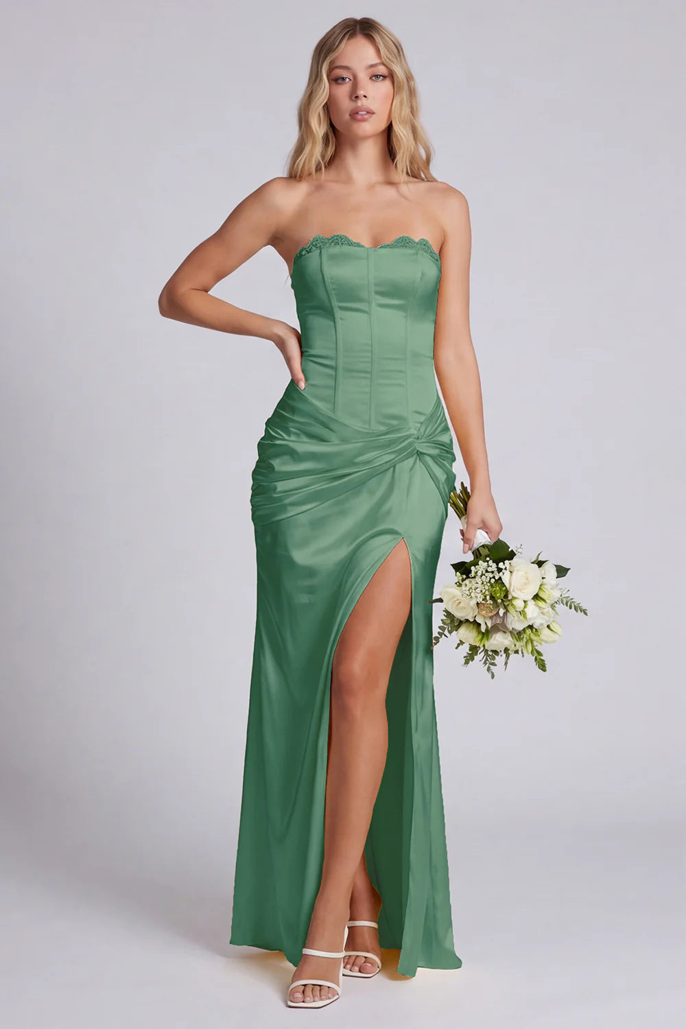 Strapless Daffodil Corset Mermaid Bridesmaid Dress with Slit