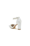 Womens Wedding Shoes Satin Block Heel Pearl Rhinestone Tassel Wedding Shoes