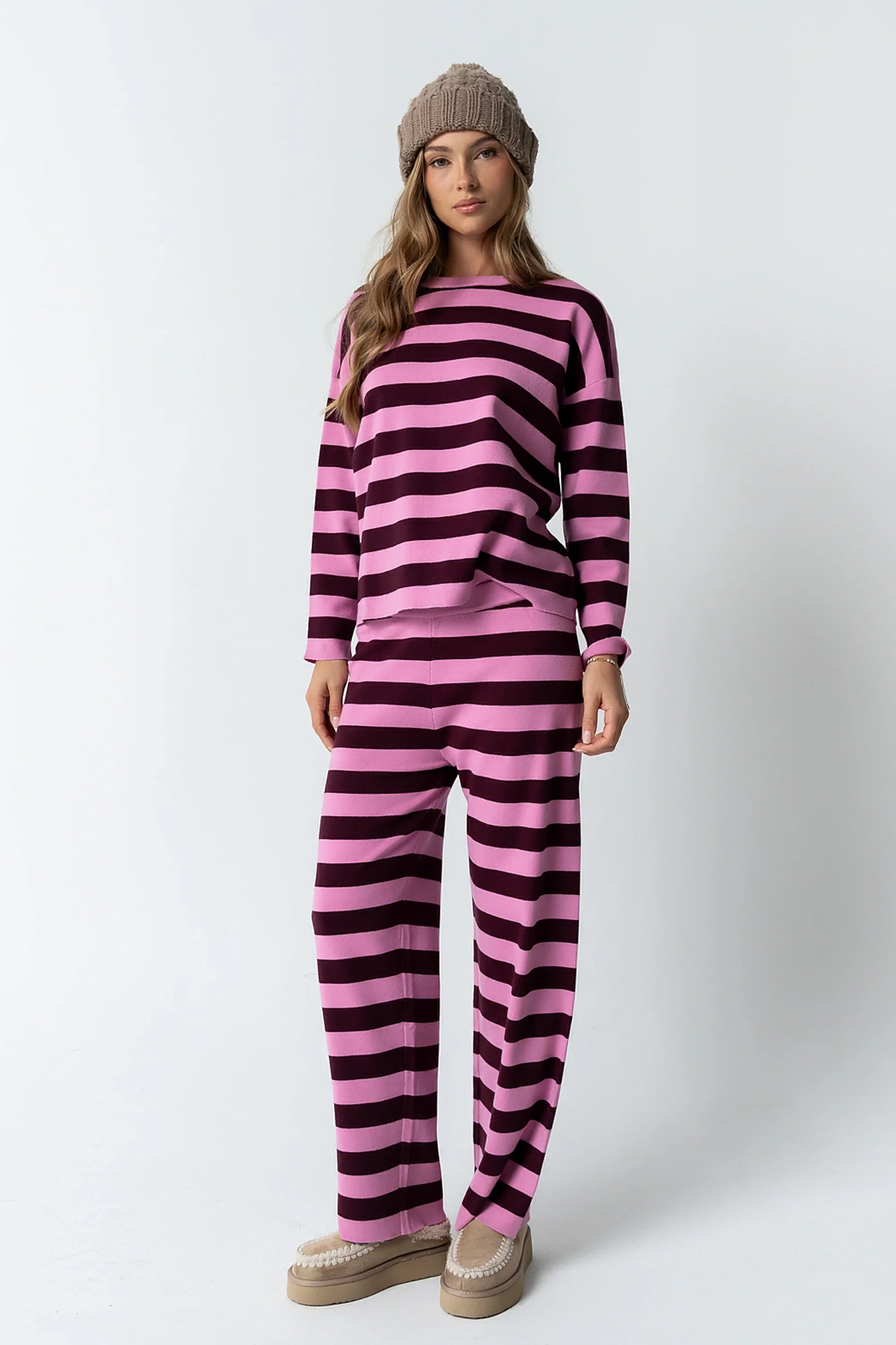 Joey Striped Sweater in Berry
