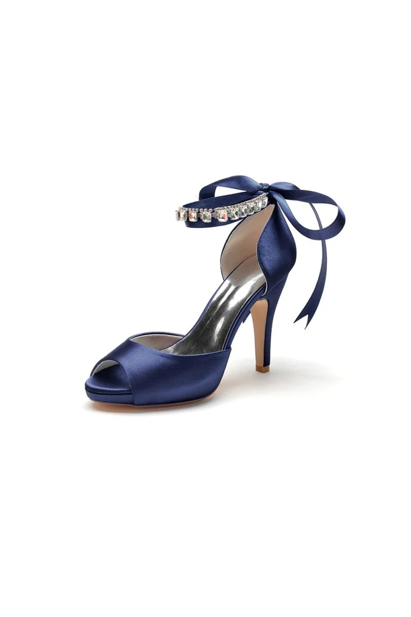 Peep Toe Stiletto Heels with Ankle Rhinestone Strap