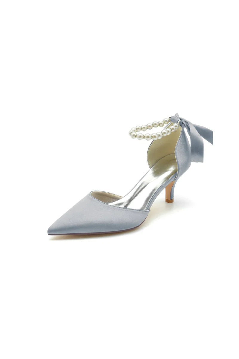 Pointed Toe Ribbons Faux Pearl Pumps