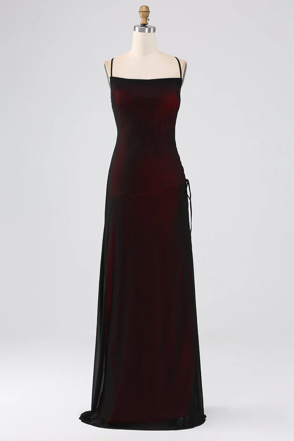 Sheath Spaghetti Straps Floor Length Black Blue Bridesmaid Dress With Elasticity