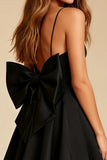 Cute A Line Spaghetti Straps Little Black Dress with Bow