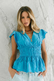 Kadie Embroidered Blouse in Blue