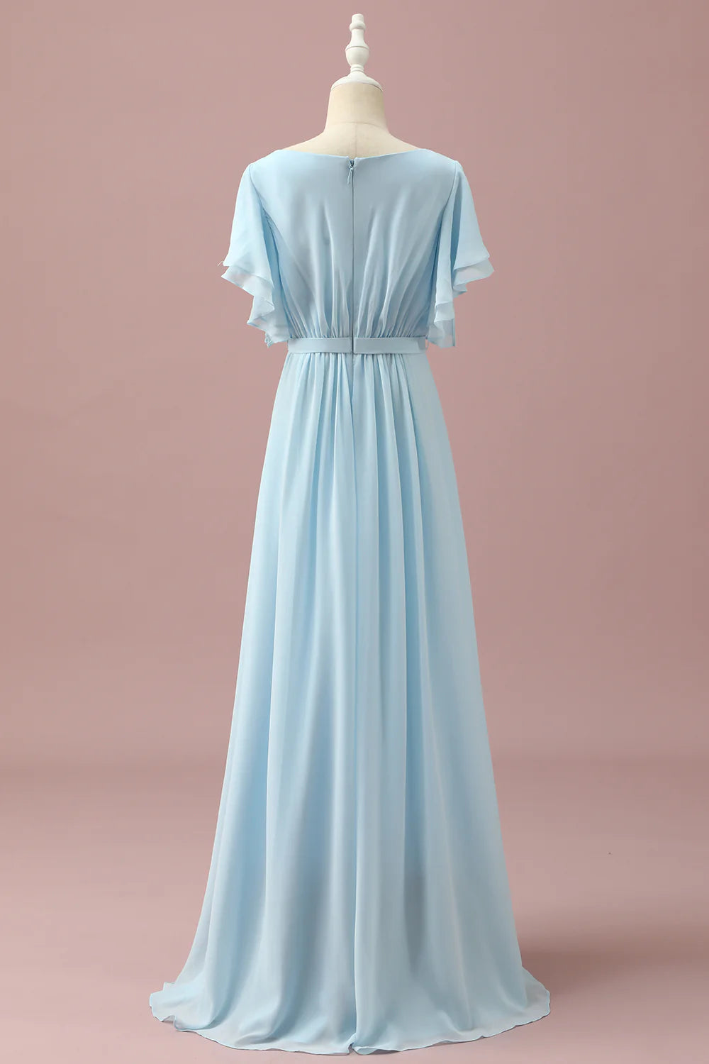 Sky Blue A Line Batwing Sleeves Chiffon Junior Bridesmaid Dress